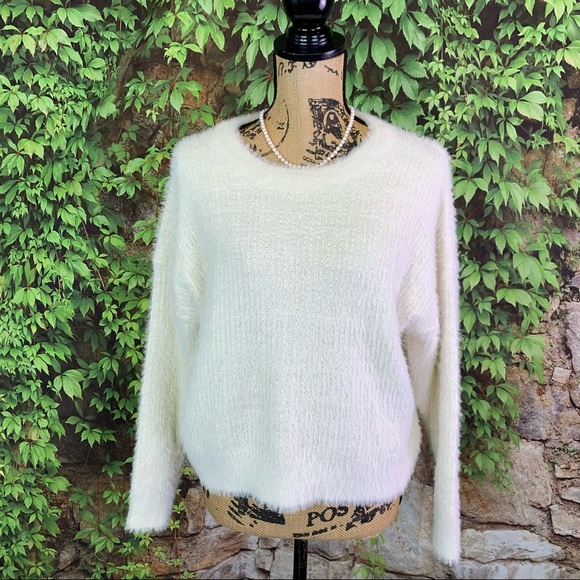 NWT FRNCH Cream Eyelash Fringe Metallic Sweater, S/M - Picture 3 of 15